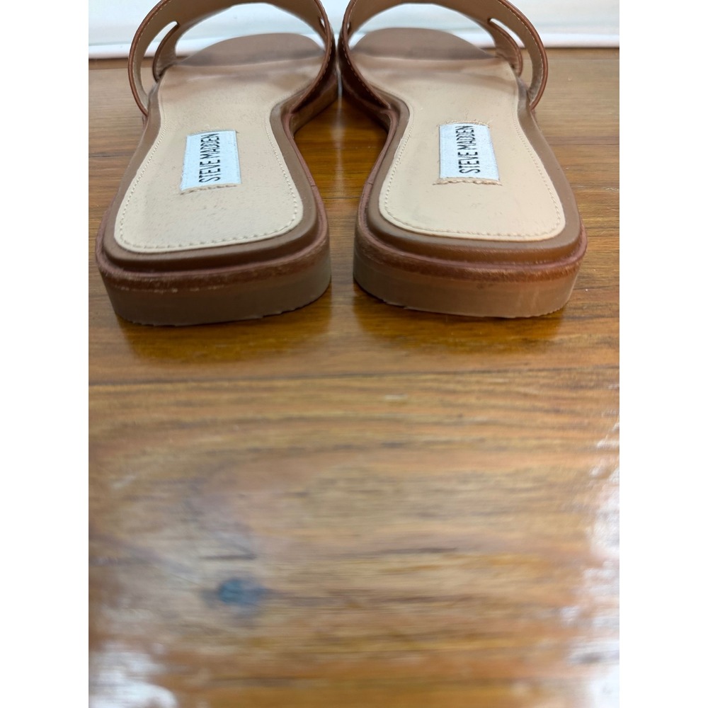 Steve Madden Cognac Leather H-Band Slide Sandals Brown Square Toe Womens 8 NWOB - Picture 6 of 6
